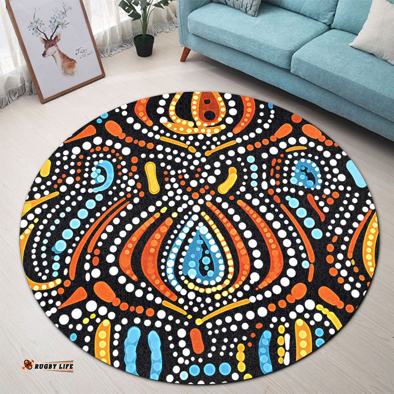 Amazing Aussie Australia Aboriginal Traditional Australian Aboriginal Native Design (Black) Ver 2 Round Rug