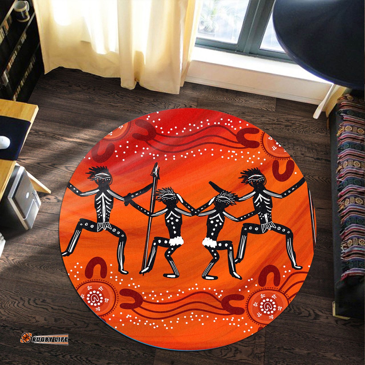 Amazing Aussie Australia Aboriginal Inspired Indigenous Dancing people Aboriginal Inspired painting Round Rug