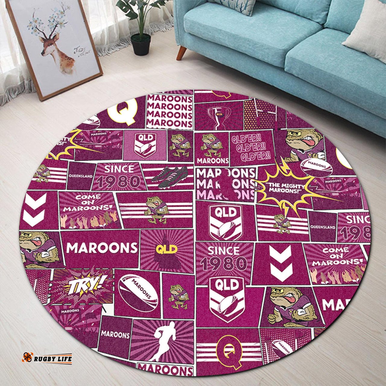 Amazing Aussie Cane Toads Team Of Us Die Hard Fan Supporters Comic Style Round Rug