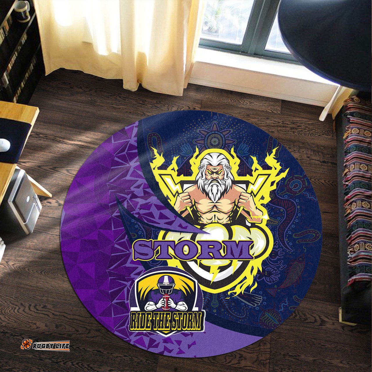 Amazing Aussie Melbourne Storm Ball Ride Melbourne Storm Aboriginal Inspired Patterns Round Rug