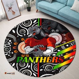 Amazing Aussie Penrith Panthers Penrith Panthers Ball Aboriginal Inspired Indigenous Sport Style Round Rug