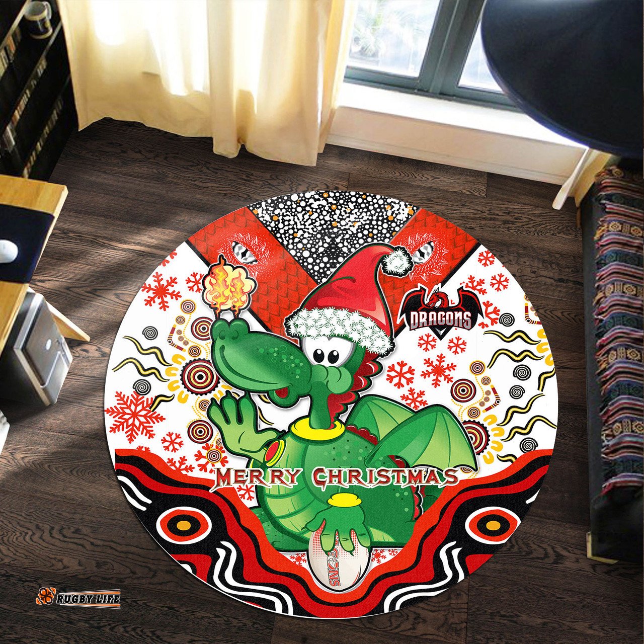 Amazing Aussie St. George Illawarra Dragons Christmas Custom Christmas Green Dragons Indigenous Round Rug