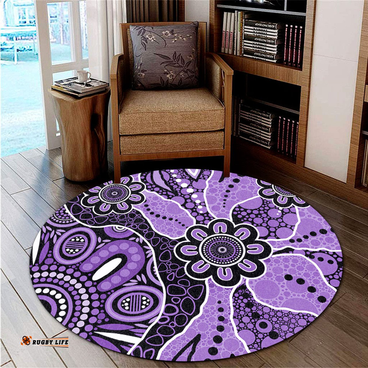 Amazing Aussie Australia Aboriginal Design Art Color Purple Round Rug