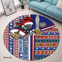 Amazing Aussie Newcastle Knights Christmas Custom Merry "Novocastrians" Christmas With Snowflakes Ho Ho Ho Scratch Style Round Rug