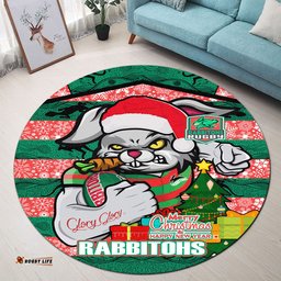 Amazing Aussie South Sydney Rabbitohs Custom Merry Christmas Super Rabbitohs With Ball And Aboriginal Patterns Round Rug