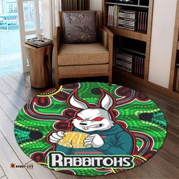 Amazing Aussie South Sydney Rabbitohs South Sydney Rabbitohs With Ball Aboriginal Inspired Style Of Dot Painting Patterns Custom Round Rug