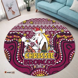 Amazing Aussie Brisbane Broncos Christmas Custom Christmas Knit Patterns Vintage Jersey Ugly Round Rug