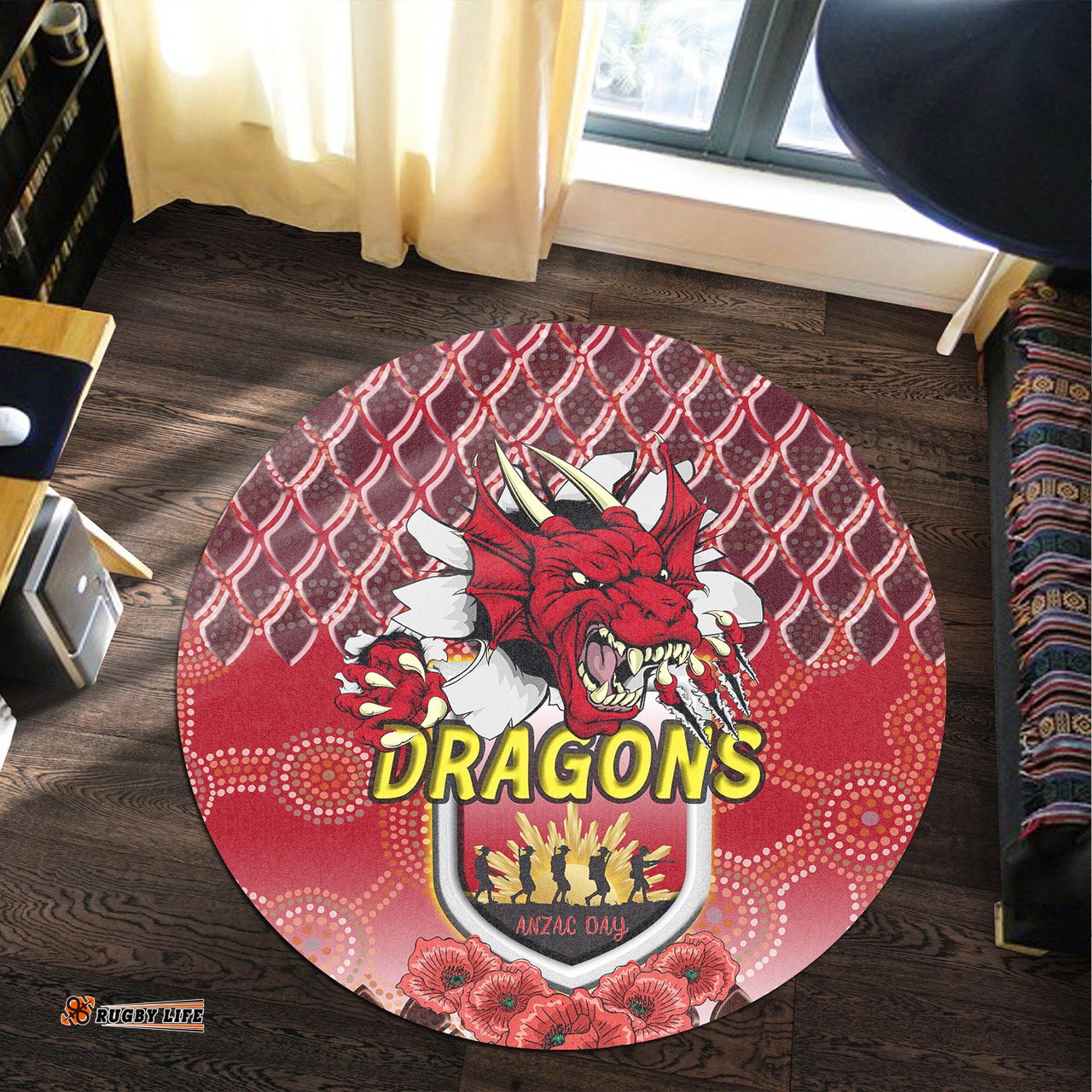 Amazing Aussie Australia Dragons Illawarra Dragons And Anzac Day With Dragons Poppy Flower Patterns Round Rug