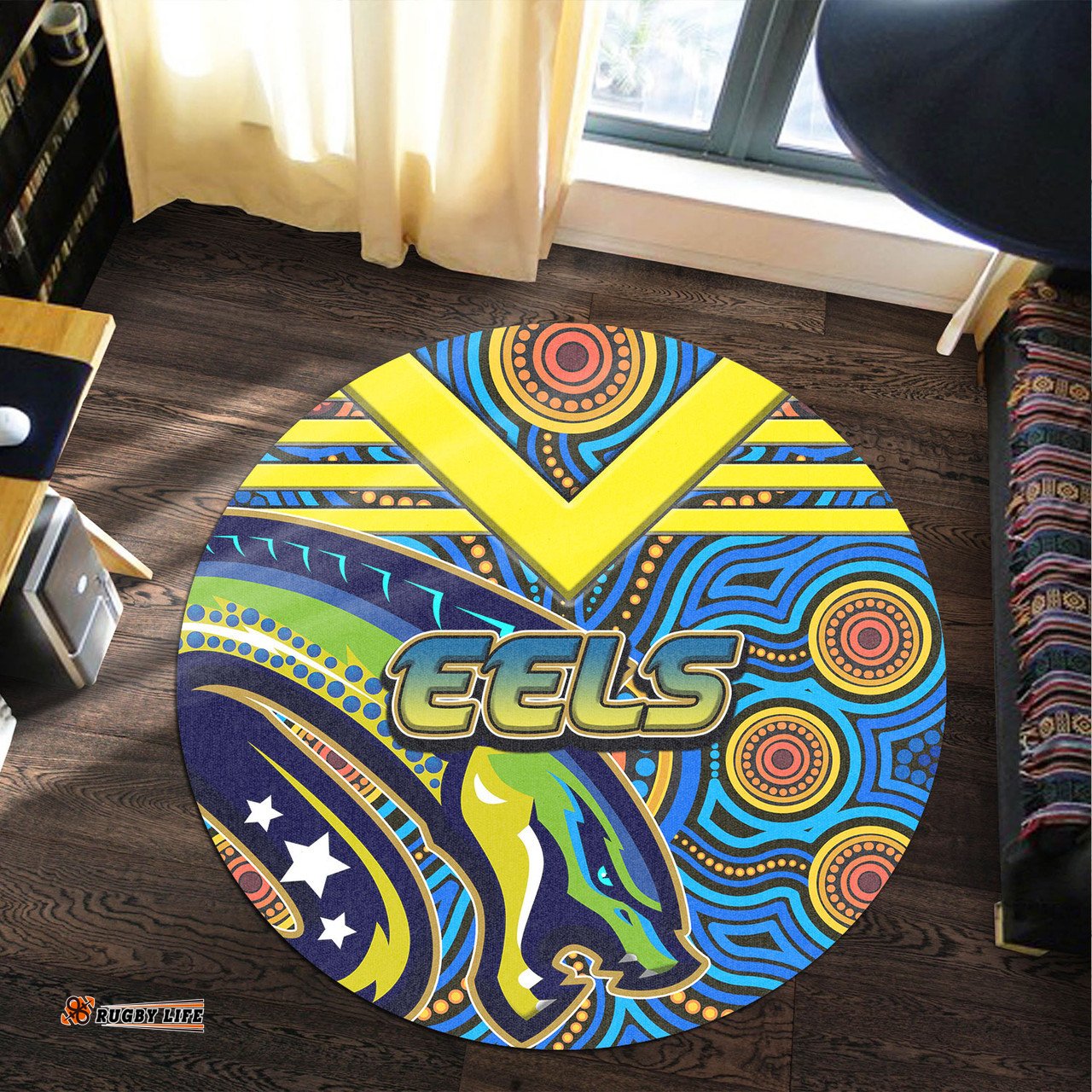 Amazing Aussie Parramatta Eels Electric Eel With Aboriginal Inspired Patterns Round Rug