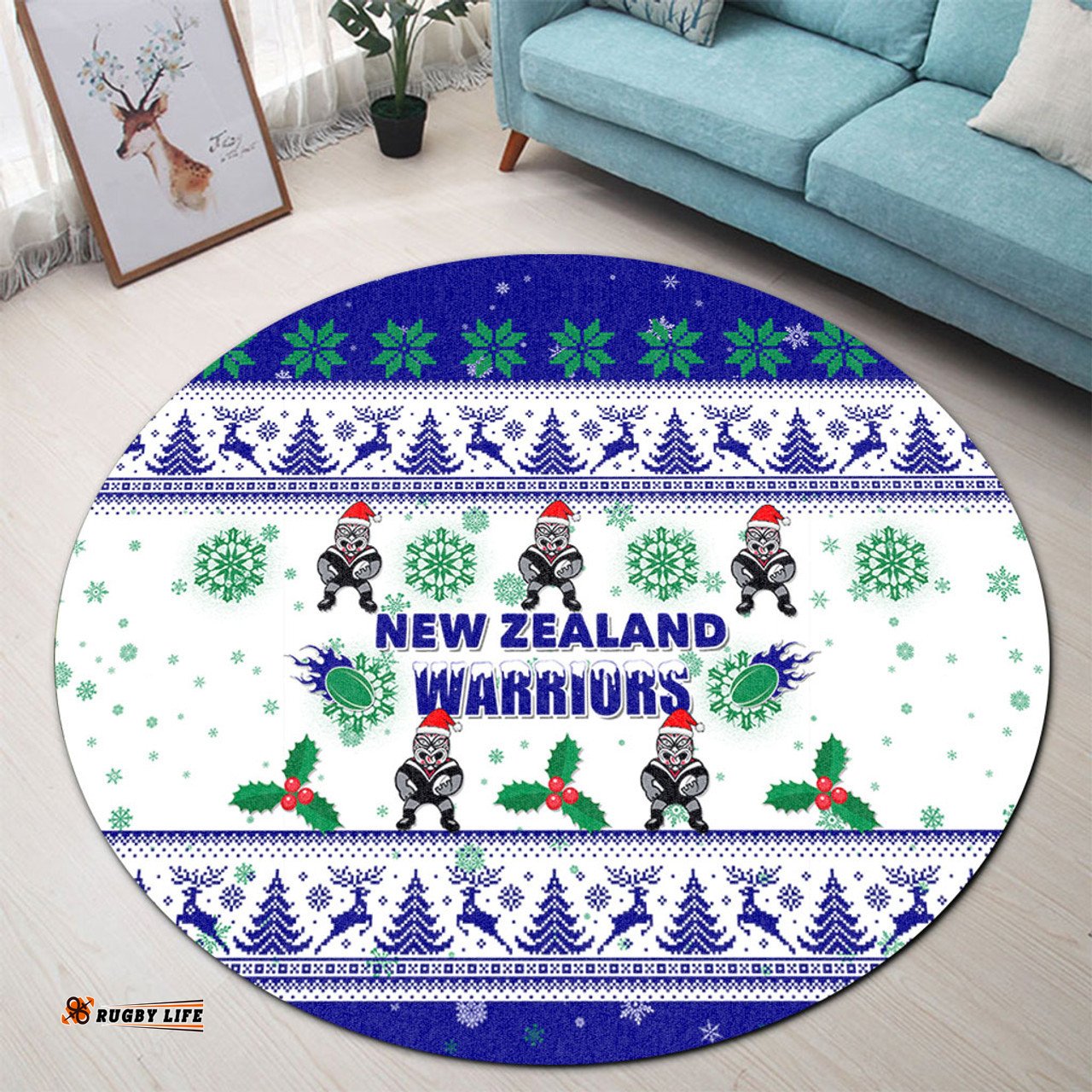 Amazing Aussie New Zealand Warriors Christmas New Zealand Warriors Special Ugly Christmas Round Rug