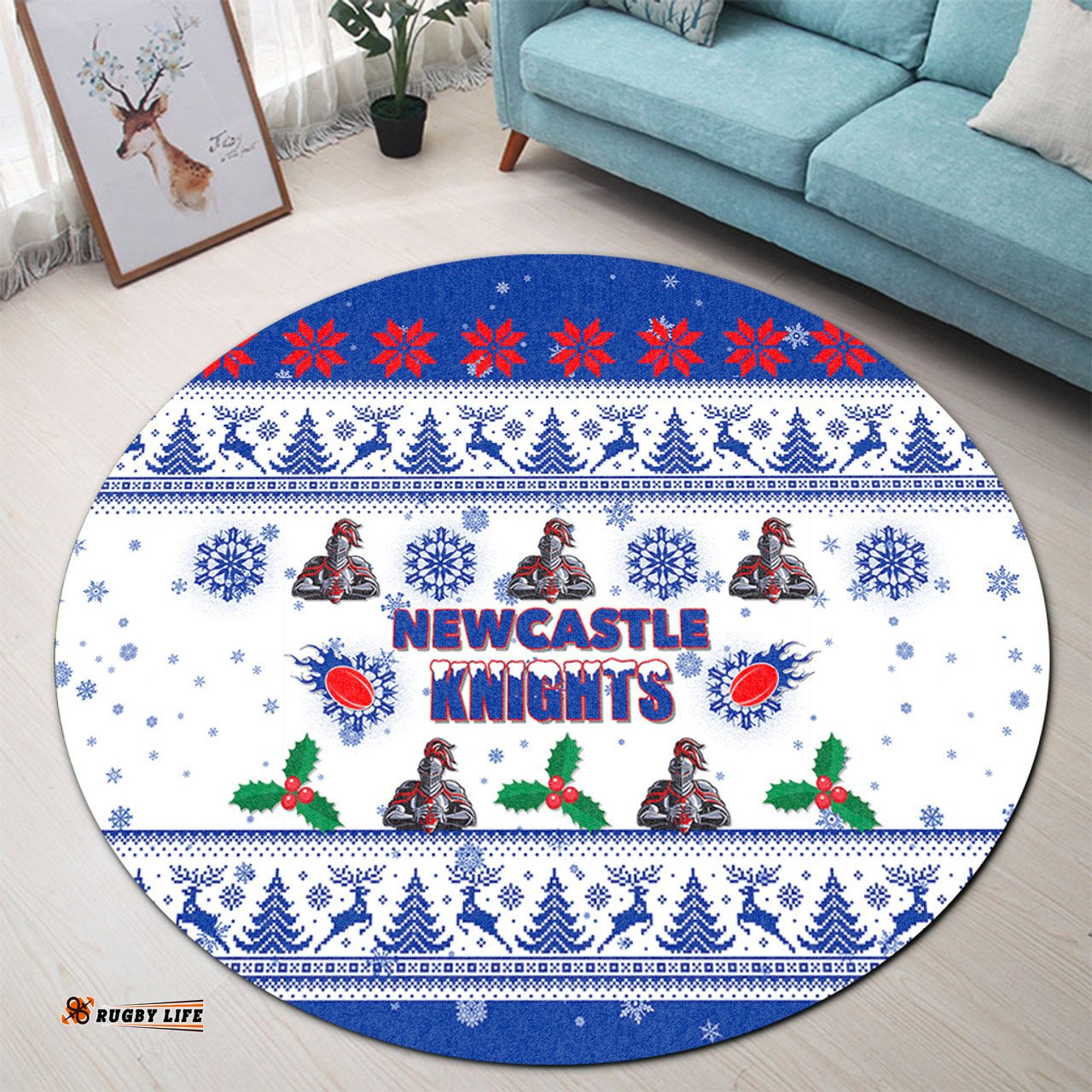 Amazing Aussie Newcastle Knights Christmas Newcastle Knights Special Ugly Christmas Round Rug