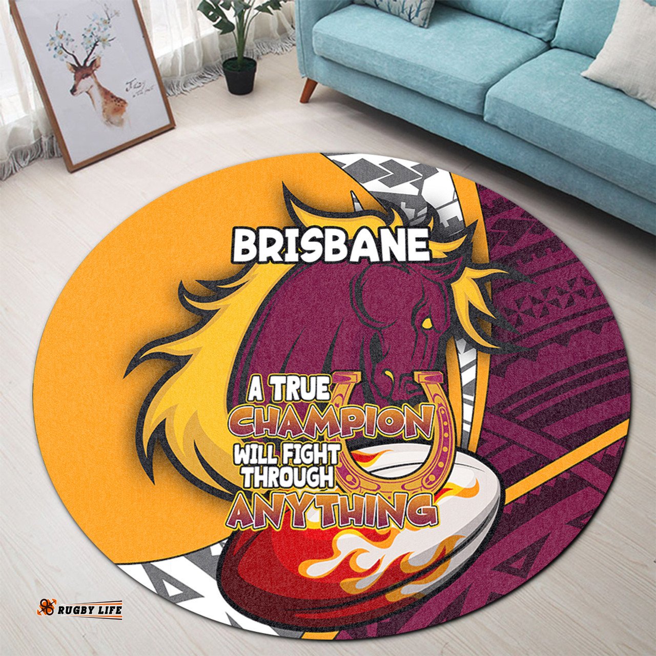 Amazing Aussie Brisbane Broncos A True Champion Will Fight Through Anything With Polynesian Patterns Round Rug