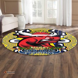 Amazing Aussie North Queensland Cowboys Christmas Custom Merry Christmas North Queensland Cowboys Dot Art Painting Footprints Round Rug