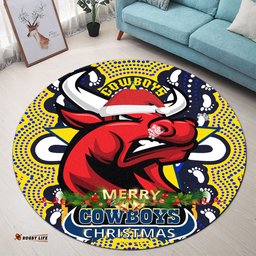 Amazing Aussie North Queensland Cowboys Christmas Custom Merry Christmas North Queensland Cowboys Dot Art Painting Footprints Round Rug