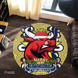 Amazing Aussie North Queensland Cowboys Christmas Custom Merry Christmas North Queensland Cowboys Dot Art Painting Footprints Round Rug