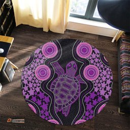 Amazing Aussie Australia Aboriginal Art Turtles Inspired Purple Round Rug