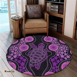 Amazing Aussie Australia Aboriginal Art Turtles Inspired Purple Round Rug