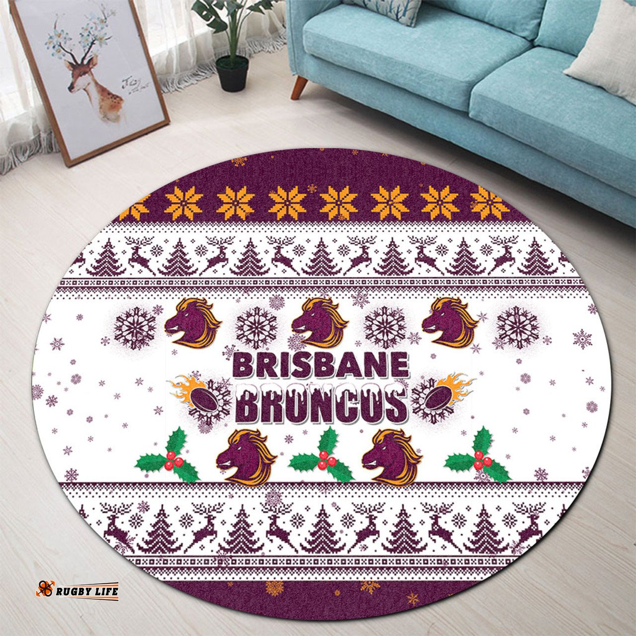 Amazing Aussie Brisbane Broncos Christmas Brisbane Broncos Special Ugly Christmas Round Rug