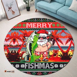 Amazing Aussie Australia Christmas Fishing Merrry Fishmas Angler Santa Claus Round Rug