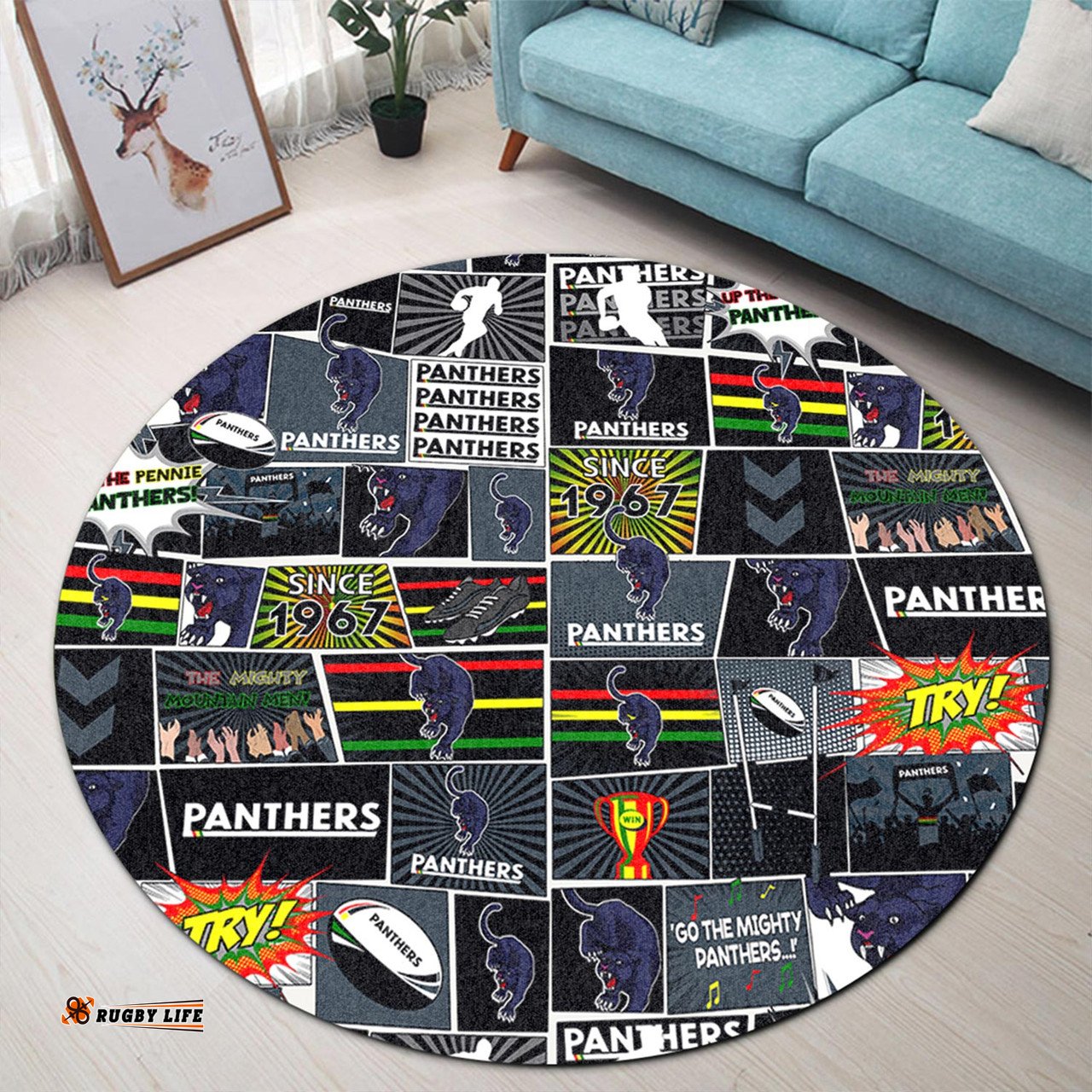 Amazing Aussie Penrith Panthers Team Of Us Die Hard Fan Supporters Comic Style Round Rug