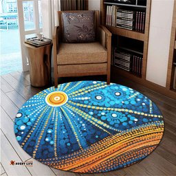 Amazing Aussie Australia Dreaming Aboriginal Aboriginal Culture Indigenous Dot Painting Inspired Round Rug