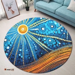 Amazing Aussie Australia Dreaming Aboriginal Aboriginal Culture Indigenous Dot Painting Inspired Round Rug