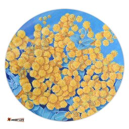 Amazing Aussie Australia Golden Wattle Golden Wattle Blue Background Oil Painting Art Round Rug