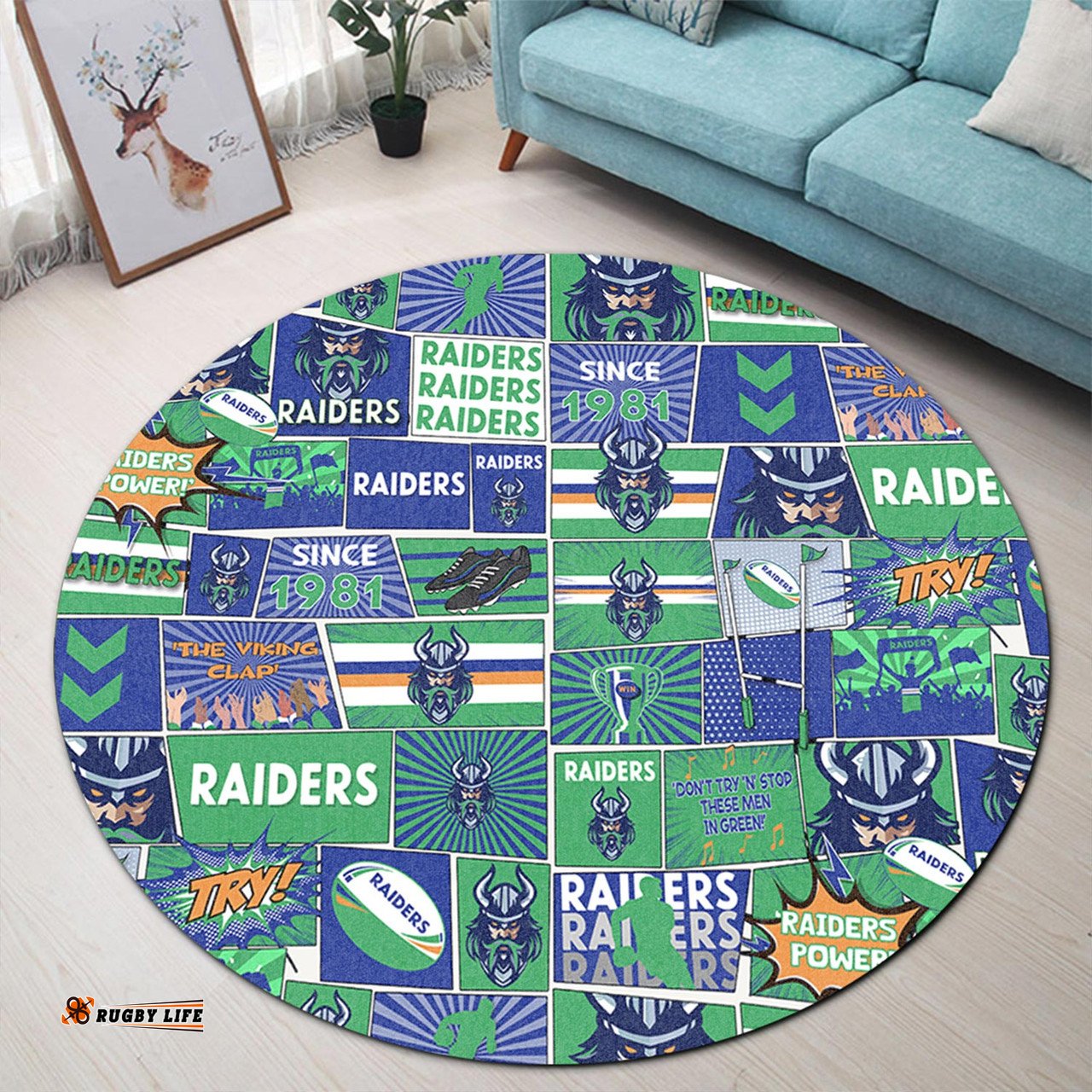 Amazing Aussie Canberra Raiders Team Of Us Die Hard Fan Supporters Comic Style Round Rug