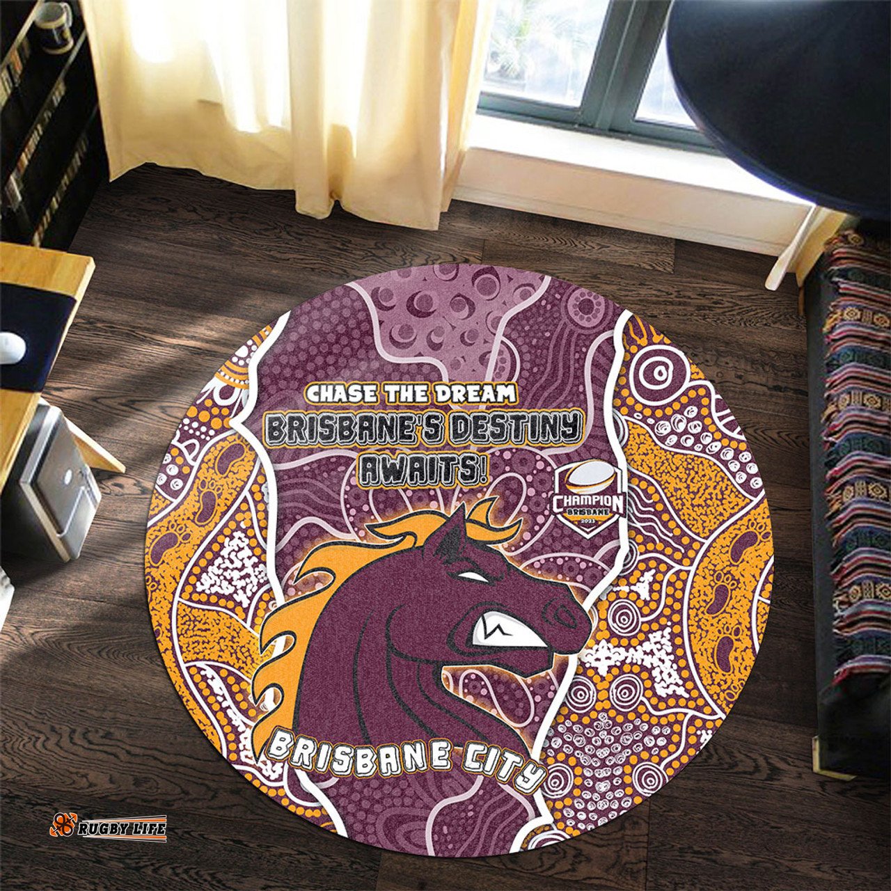 Amazing Aussie Brisbane Broncos Grand Final Custom Custom Brisbane Broncos With Contemporary Style Of Aboriginal Painting  Round Rug