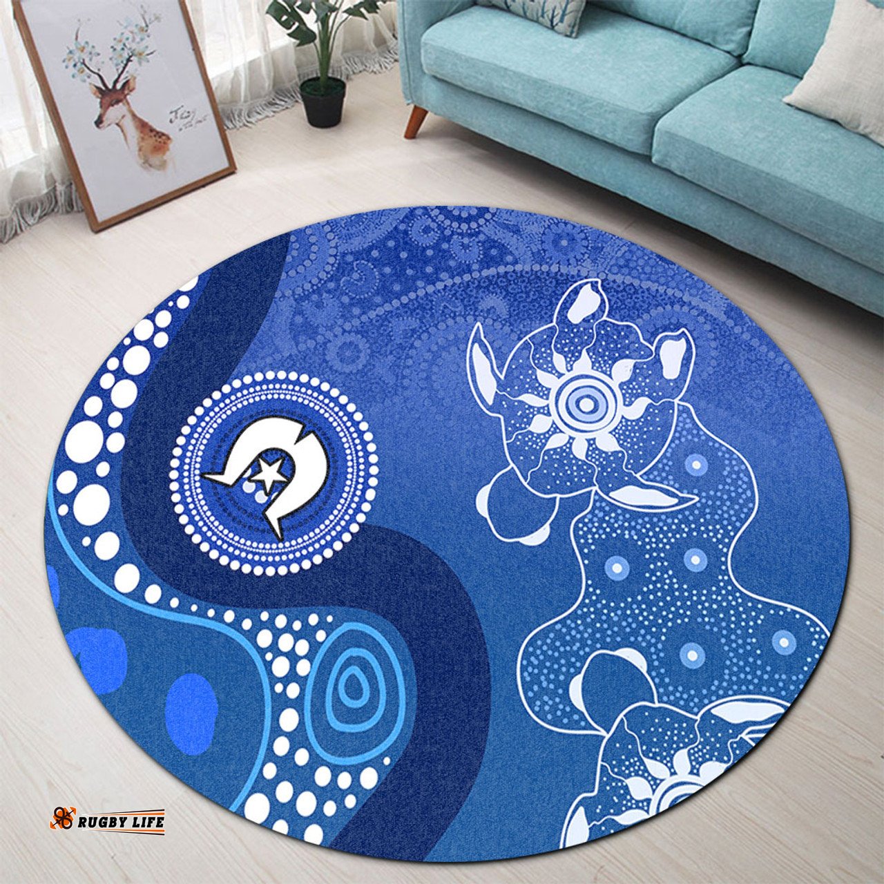 Amazing Aussie Australia Turtles Aboriginal Indigenous Dot Turtles In The Ocean (Blue) Round Rug