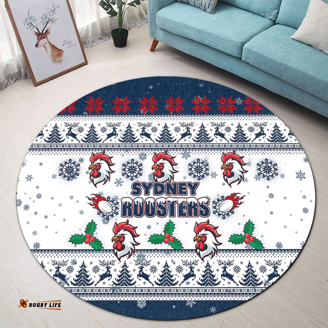 Amazing Aussie Sydney Roosters Christmas Sydney Roosters Special Ugly Christmas Round Rug