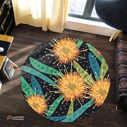 Amazing Aussie Australia Flowers Aboriginal Australian Yellow Hakea Flower Art Round Rug