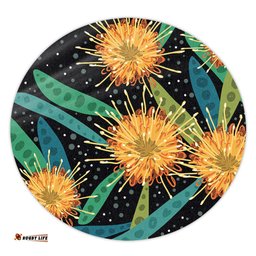 Amazing Aussie Australia Flowers Aboriginal Australian Yellow Hakea Flower Art Round Rug