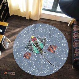 Amazing Aussie Australia Aboriginal Stingray Art In Aboriginal Dot Style Inspired Round Rug