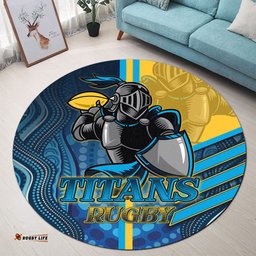 Amazing Aussie Gold Coast Titans Gold Coast Titans Ball Aboriginal Inspired Indigenous Sport Style Round Rug
