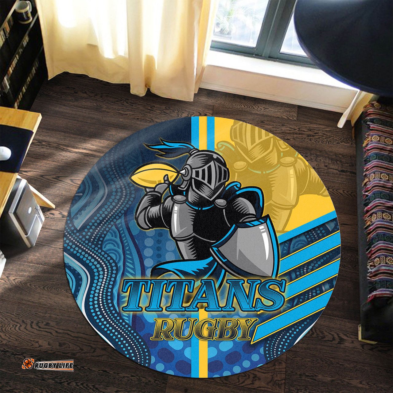Amazing Aussie Gold Coast Titans Gold Coast Titans Ball Aboriginal Inspired Indigenous Sport Style Round Rug