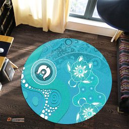 Amazing Aussie Australia Turtles Aboriginal Indigenous Dot Turtles In The Ocean (Turquoise) Round Rug