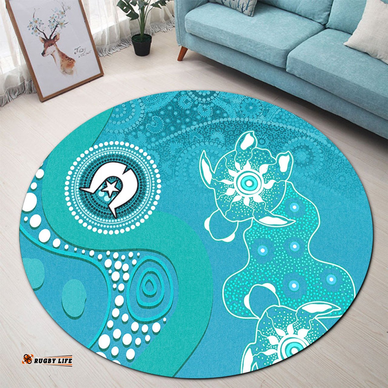 Amazing Aussie Australia Turtles Aboriginal Indigenous Dot Turtles In The Ocean (Turquoise) Round Rug