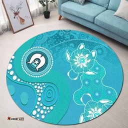 Amazing Aussie Australia Turtles Aboriginal Indigenous Dot Turtles In The Ocean (Turquoise) Round Rug