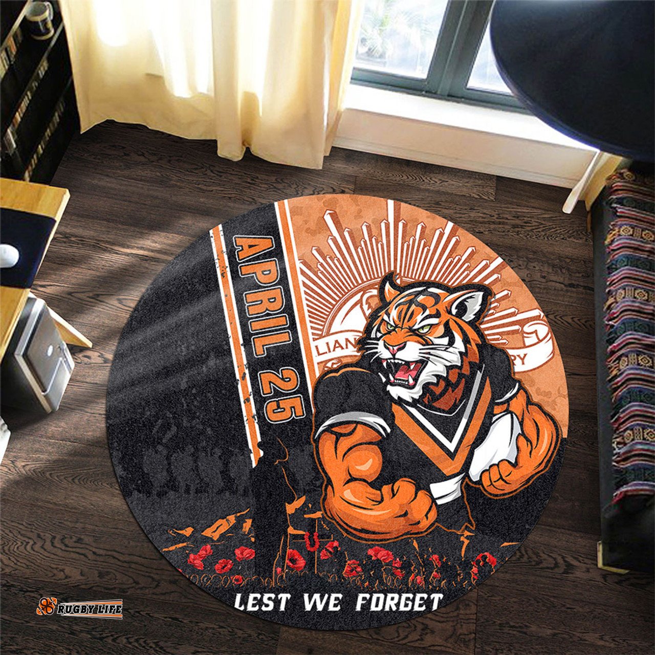 Amazing Aussie Wests Tigers Anzac Day Lest We Forget Strong Fighting Spirit Round Rug