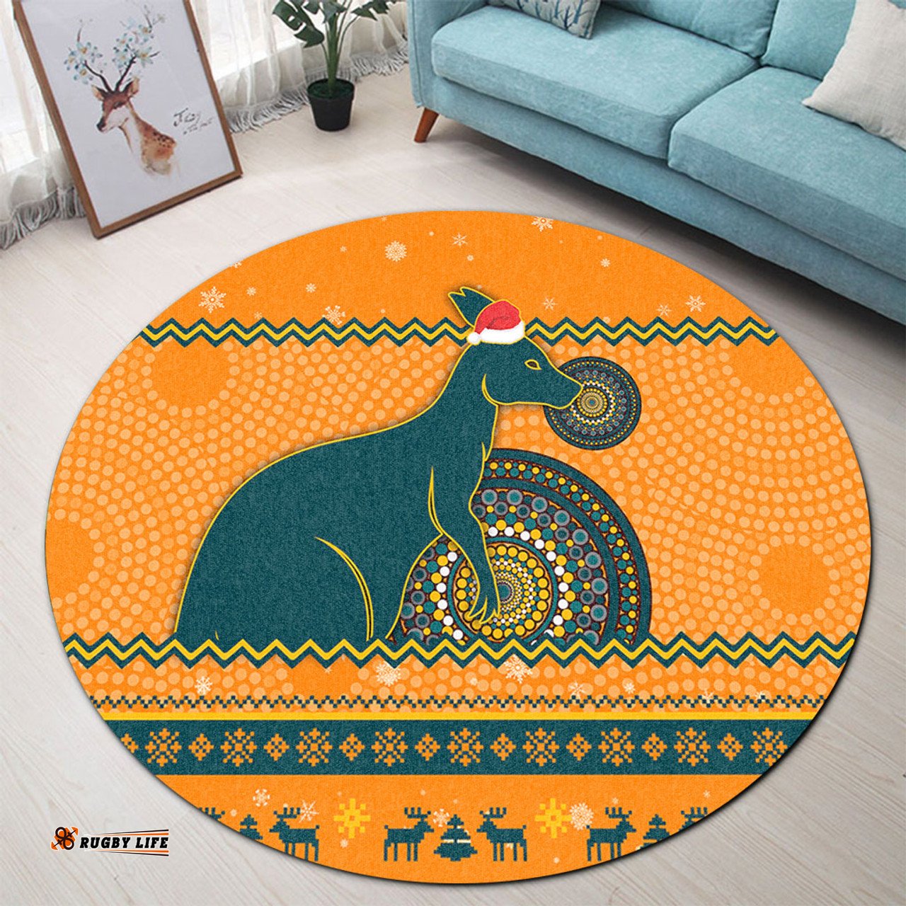Amazing Aussie Wallabies Australia Ugly Xmas With Aboriginal Patterns For Die Hard Fans Round Rug