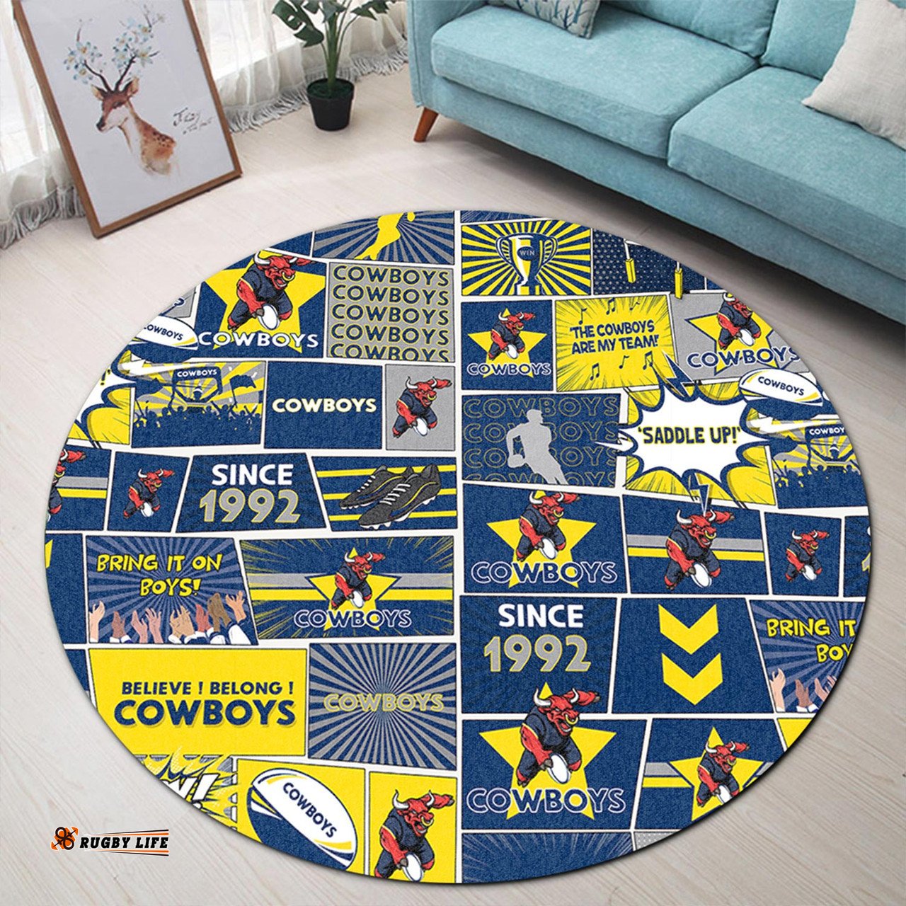 Amazing Aussie North Queensland Cowboys Team Of Us Die Hard Fan Supporters Comic Style Round Rug