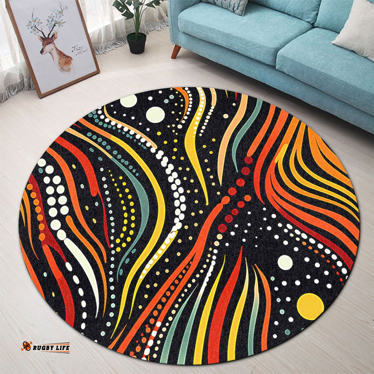 Amazing Aussie Australia Aboriginal Traditional Australian Aboriginal Native Design (Black) Round Rug