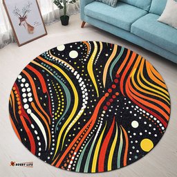 Amazing Aussie Australia Aboriginal Traditional Australian Aboriginal Native Design (Black) Round Rug