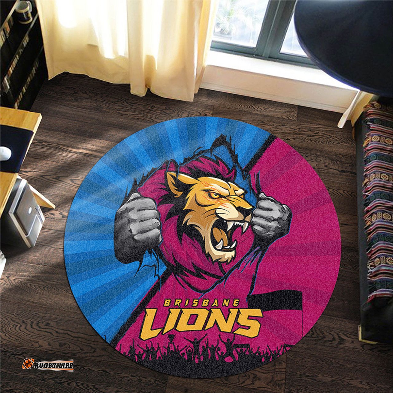 Amazing Aussie Brisbane Lions Breaking Through Fan Design Round Rug