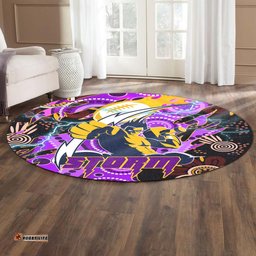 Amazing Aussie Melbourne Storm Melbourne Storm Team with Aboriginal Inspired Dot Painting and Indigenous Pattern Round Rug