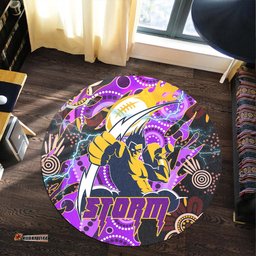 Amazing Aussie Melbourne Storm Melbourne Storm Team with Aboriginal Inspired Dot Painting and Indigenous Pattern Round Rug