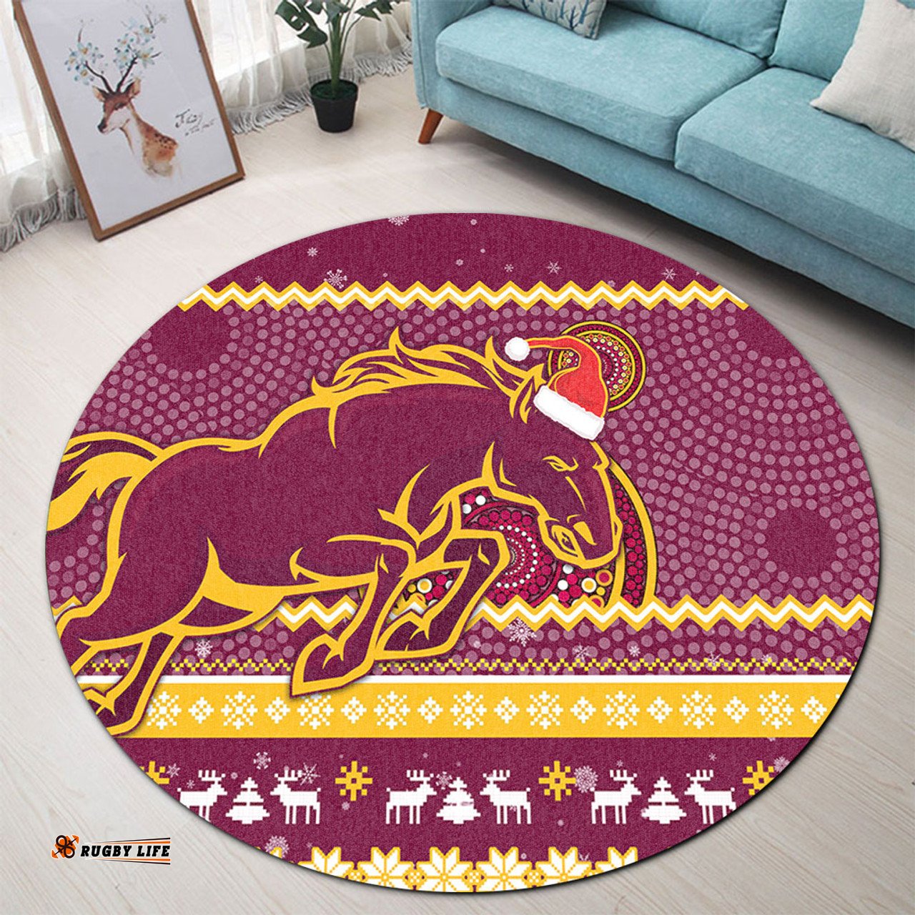 Amazing Aussie Brisbane Broncos Australia Ugly Xmas With Aboriginal Patterns For Die Hard Fans Round Rug