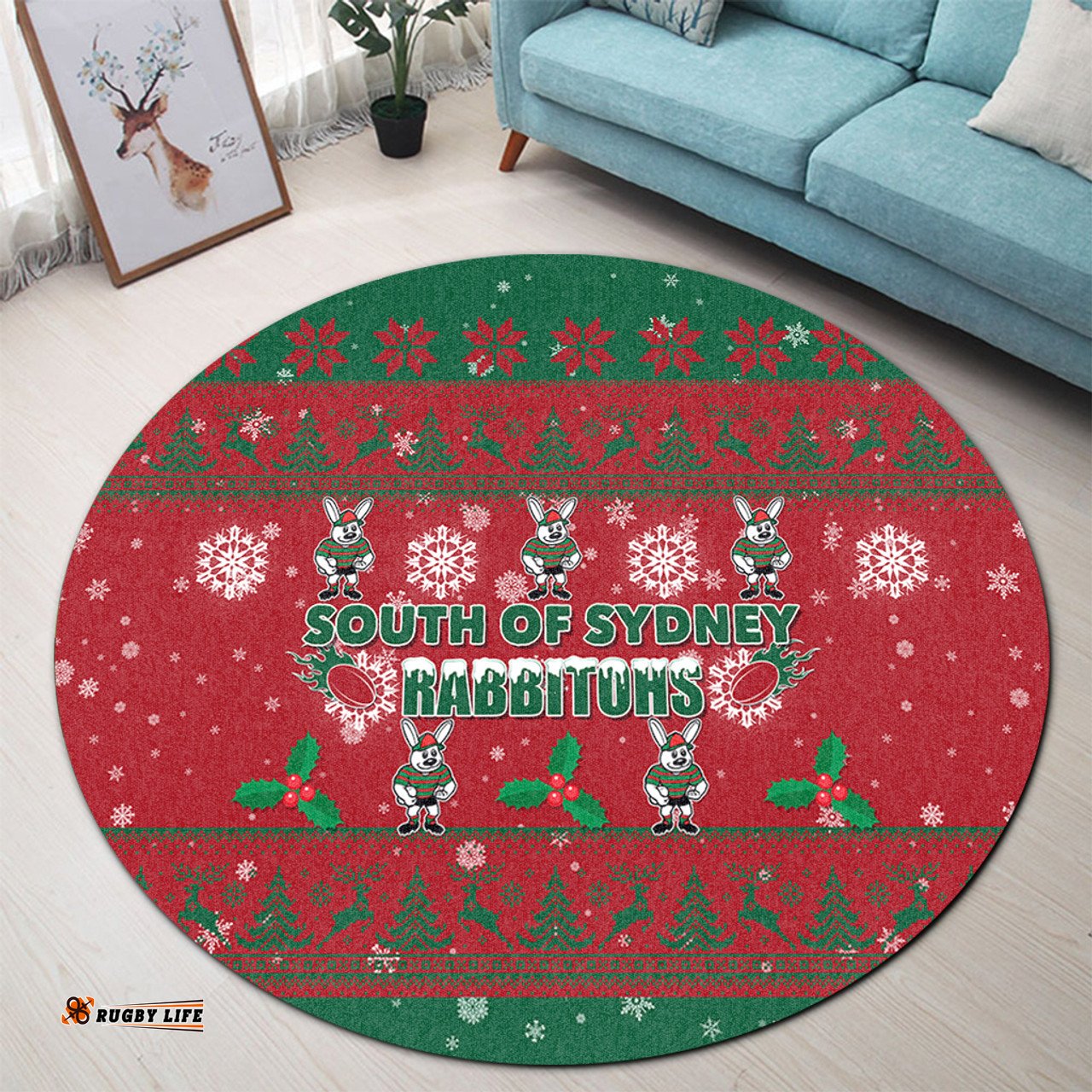 Amazing Aussie South Sydney Rabbitohs South Sydney Rabbitohs Special Ugly Christmas Round Rug