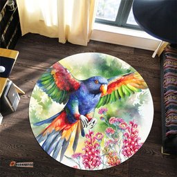 Amazing Aussie Australia Rainbow Lorikeets Rainbow Lorikeets Flying With Grevillea Flowers Art Round Rug